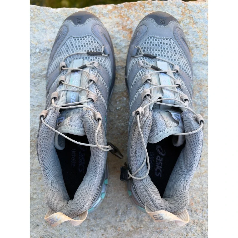 Salomon XA Pro 3D Mens 7.5 Grey Teal Mountain Trail Running Shoes 356811